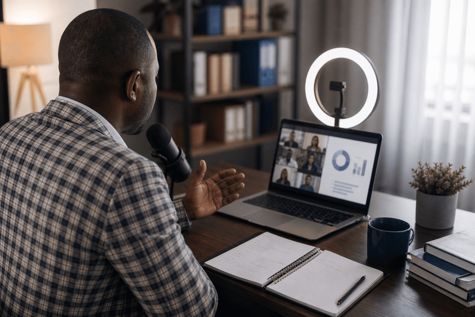 Préparation d'une session webinaire professionnelle pour dirigeants d'écoles